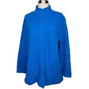 Focus Casual Lite Blue Chunky Polkadot Cotton High Neck Long Sleeve Cardigan M